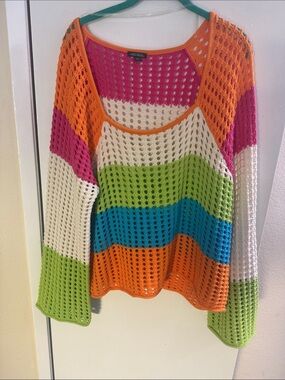 wild fable Pink and Orange Open Knit Sweater